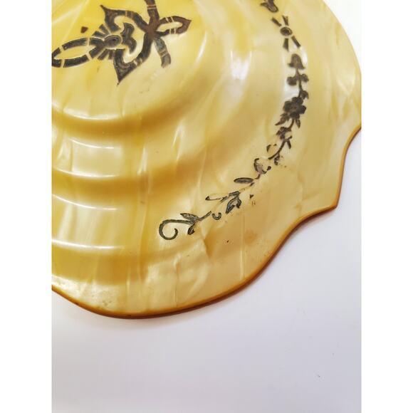 Vintage Art Deco Amber Frosted Glass Vanity Powder Jar Footed with Celluloid Lid - Picture 13 of 16